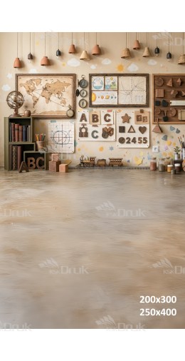 Tło fotograficzne „Edukacyjna ściana szkolna z mapą i alfabetem” | 4072